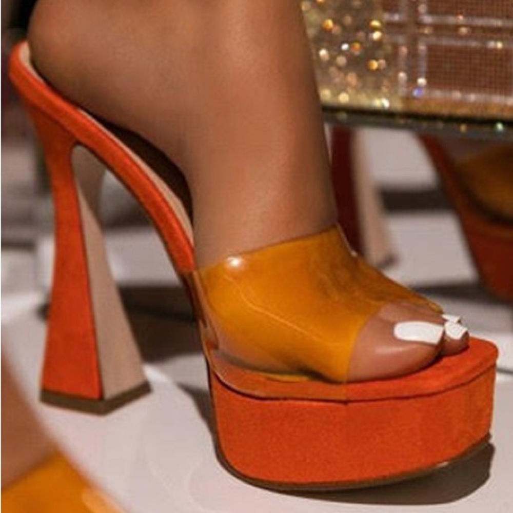 Orange block heels